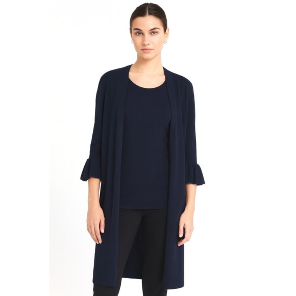 Grace Elements Navy Blue‎ Ruffle Sleeve Open Front Cardigan Sweater 75-24